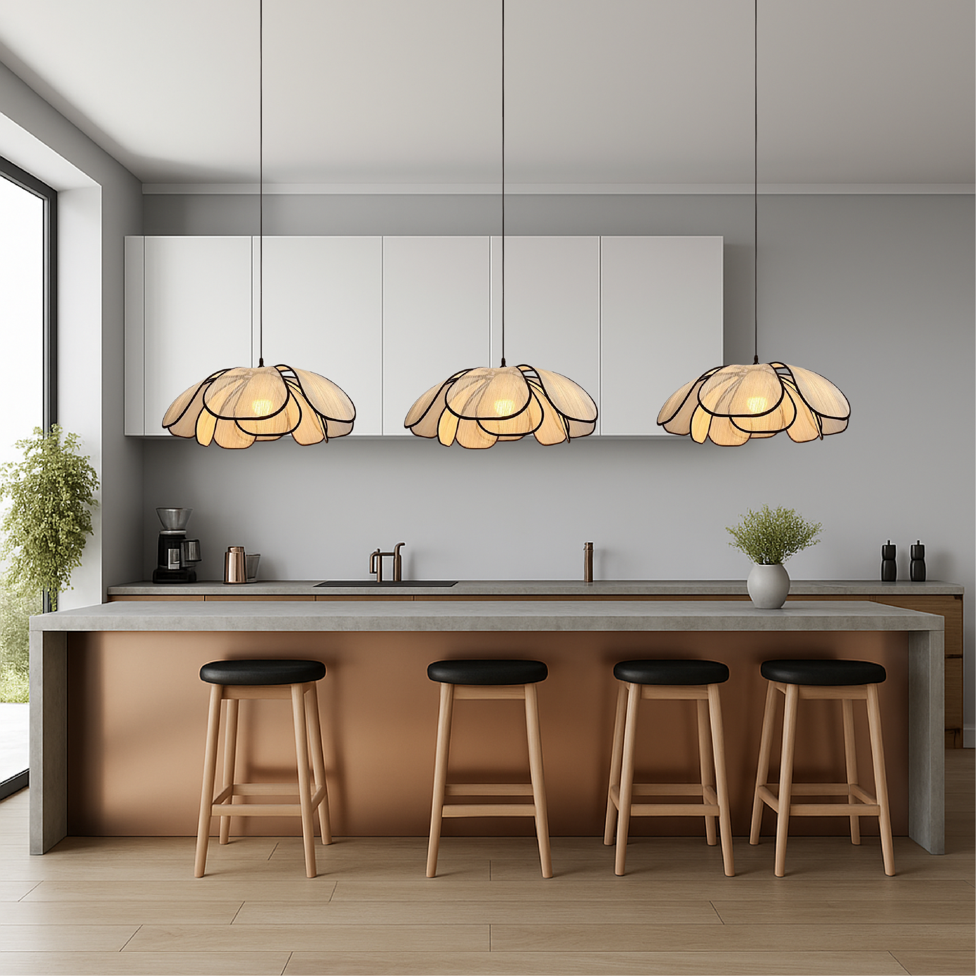 Wooden Pendant Light with Scandinavian Design for Floral Aesthetics
