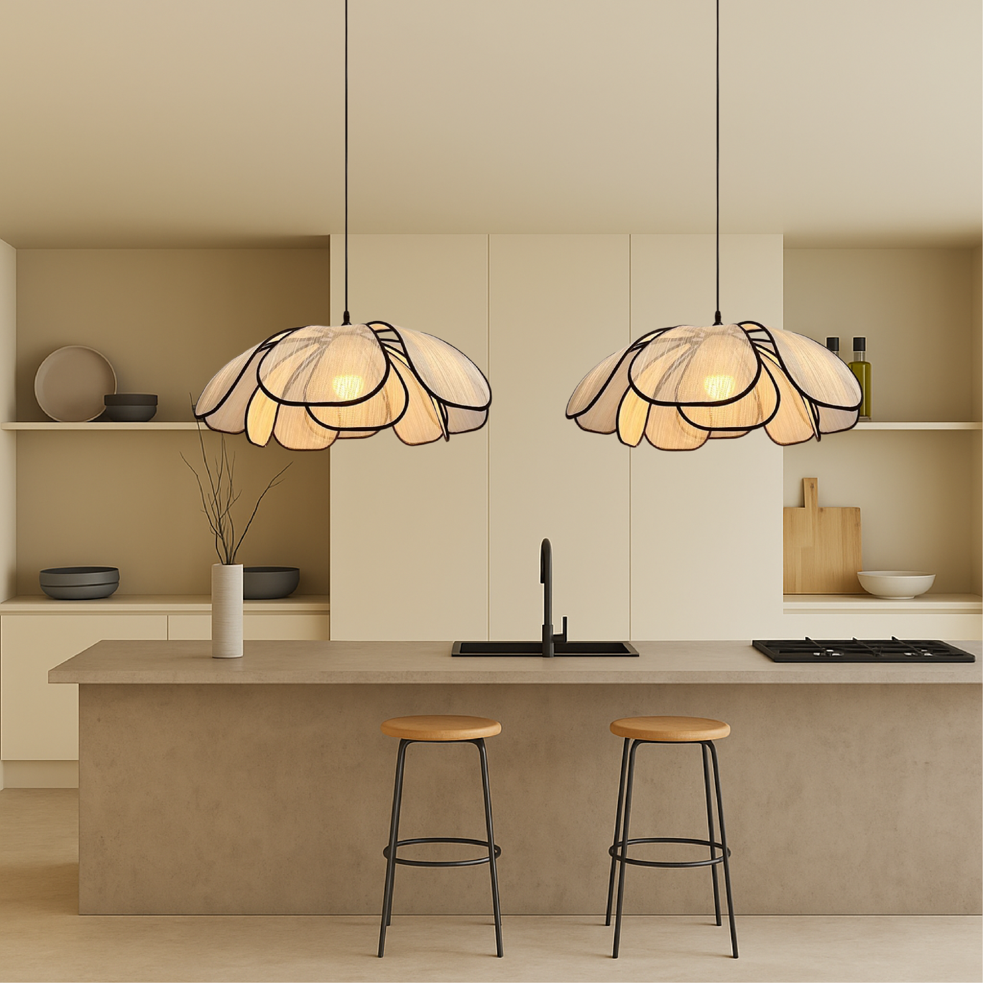 Wooden Pendant Light with Scandinavian Design for Floral Aesthetics