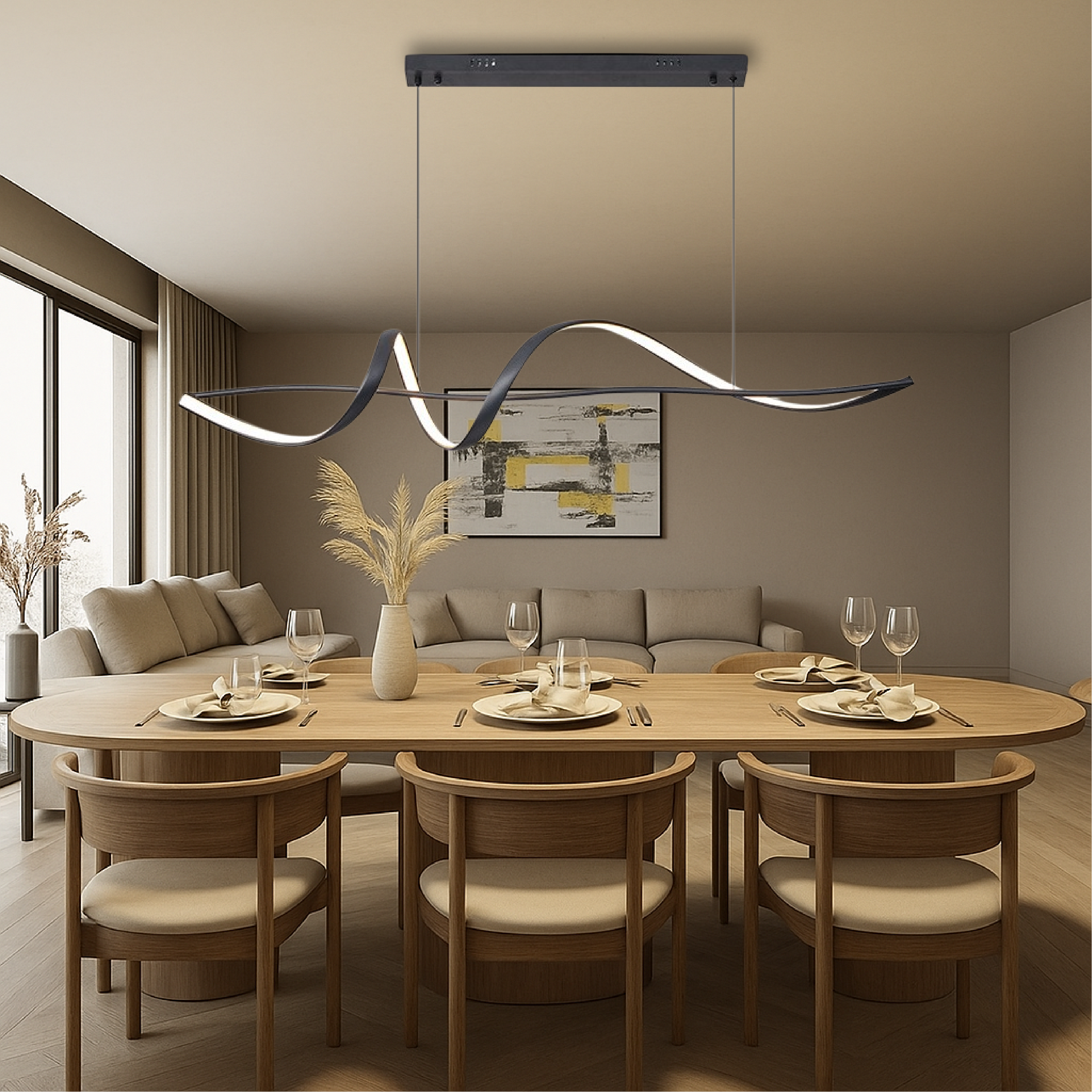 Contemporary Wave Hanging LED Light Fixture