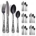 Floral Handle 24-Piece Cutlery Set with Embossed Design