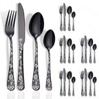 Floral Handle 24-Piece Cutlery Set with Embossed Design
