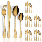 Floral Handle 24-Piece Cutlery Set with Embossed Design