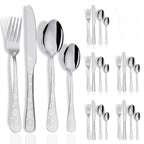 Floral Handle 24-Piece Cutlery Set with Embossed Design