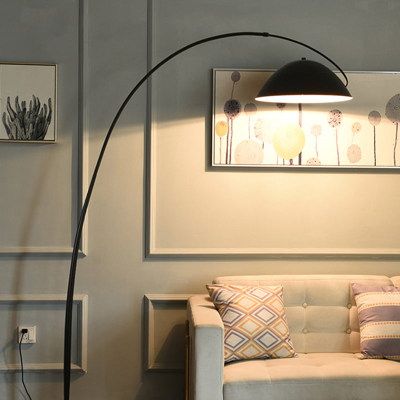 Arc Shaped Floor Lamp in Black Metal with Circular Base