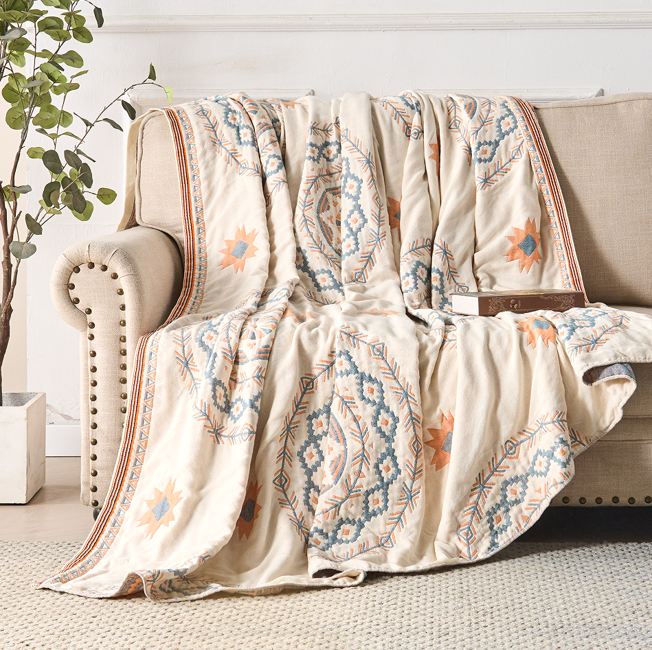 Machine Washable 100% Cotton Mandala Throw Blanket