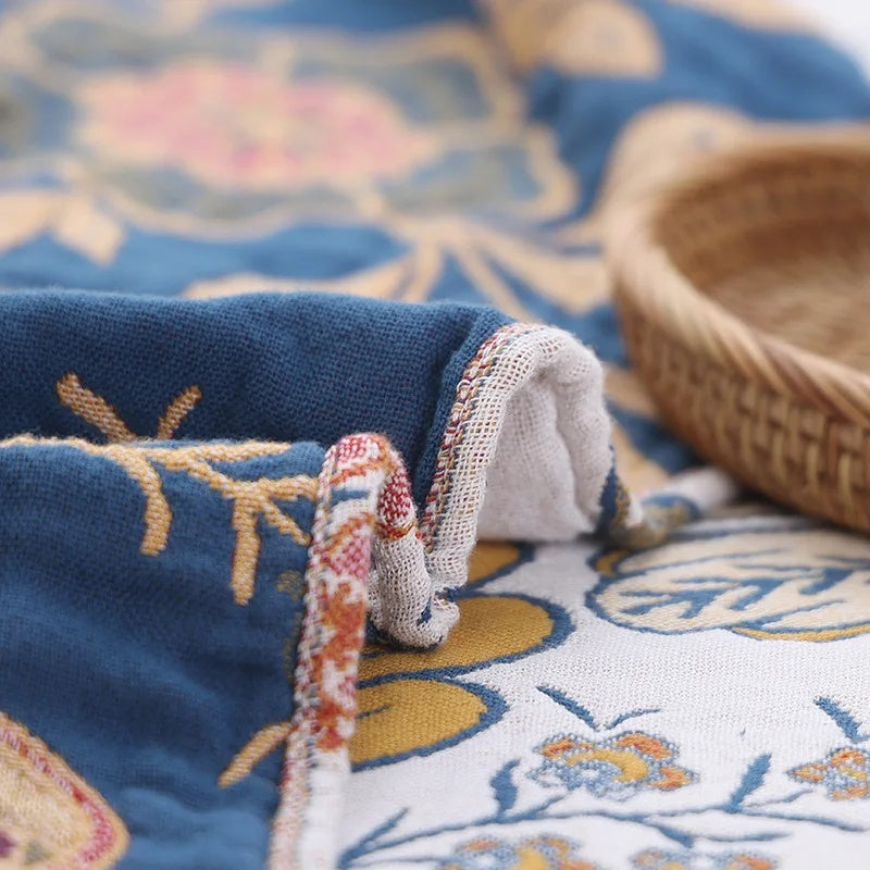 Lightweight Reversible Jacquard Floral Throw Blanket