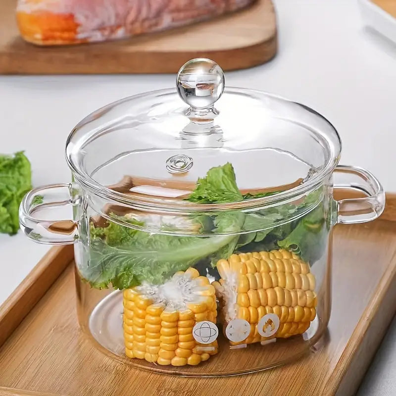 Glass Casserole Pot Transparent & Heat-Resistant Double Handles