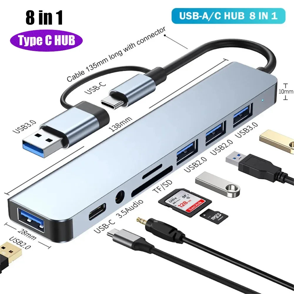USB-C Hub 8-in-1 Aluminum SD & TF Reader