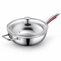 Uncoated SUS304 Stainless Steel Wok Pan (30 cm Flat Bottom)
