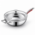 Uncoated SUS304 Stainless Steel Wok Pan (30 cm Flat Bottom)