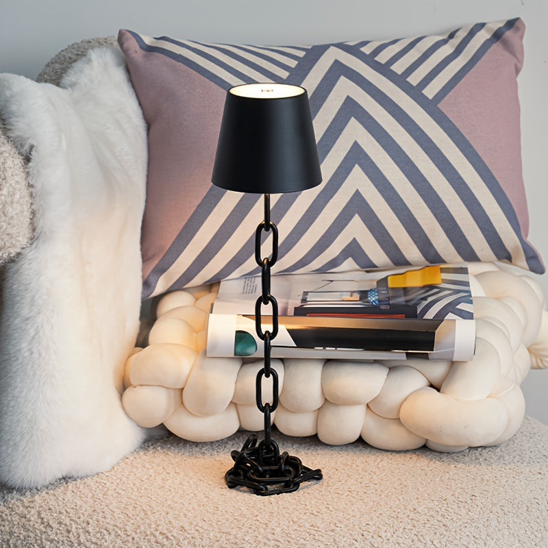 Rechargeable Touch-Control LED Table Lamp with Chain-Link Design