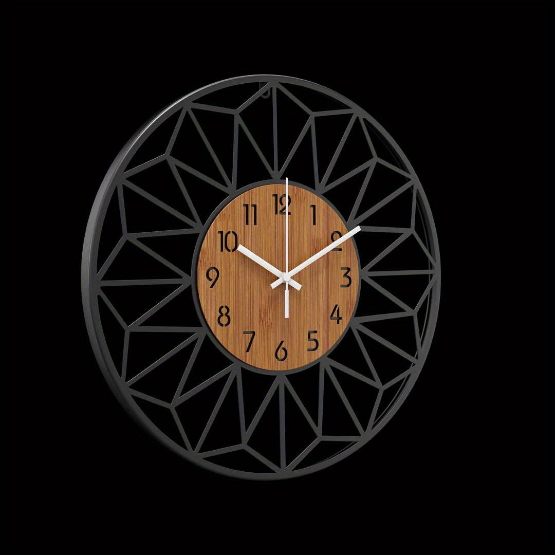 Contemporary Wall Clock with Wooden Grain Center Accent