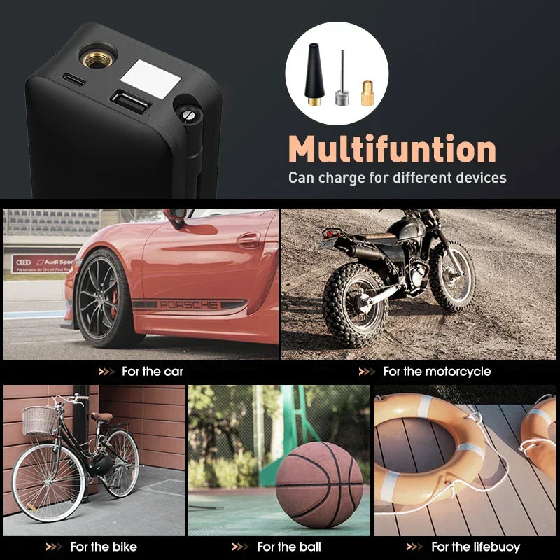 Portable Air Pump USB Rechargeable & Power Bank Digital Display