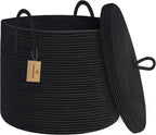Storage Basket Large Cotton Rope Collapsible Lid & Handles
