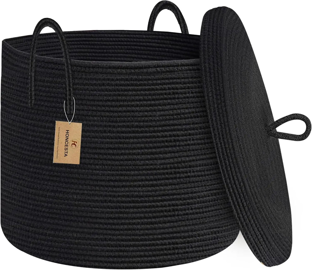 Storage Basket Large Cotton Rope Collapsible Lid & Handles