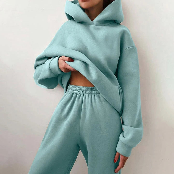 Lounge Set Oversized Relaxed Fit Cotton-Poly Blend Elastic Waistband