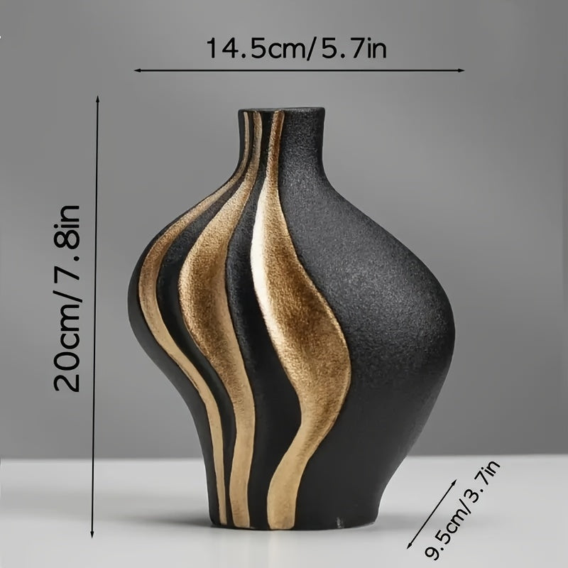 Contemporary Ceramic Vase – Black and White with Gold Details for Table Decor