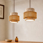 Travertine-Look Cylindrical Pendant Light (E27 Socket)