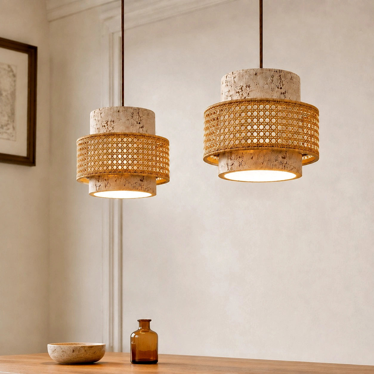 Travertine-Look Cylindrical Pendant Light (E27 Socket)