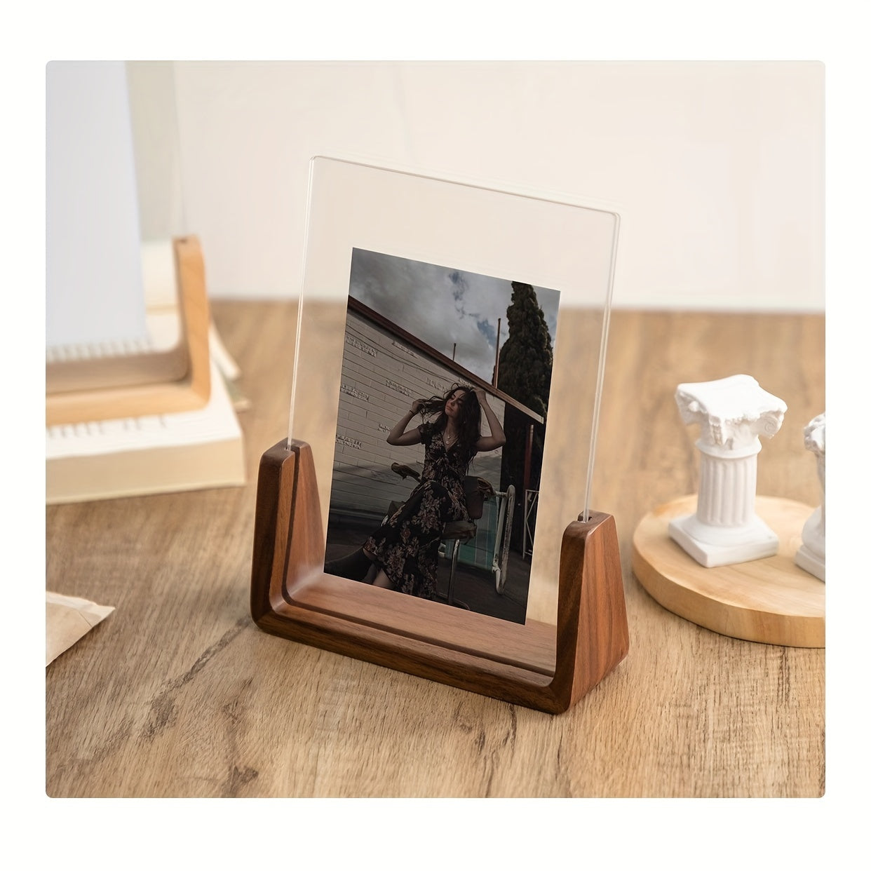 Contemporary Minimalist Photo Display Frame in Acrylic and Wood