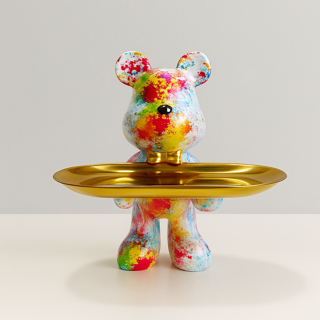 Tabletop Figure of Graffiti Bear with Gold Tray Ornament