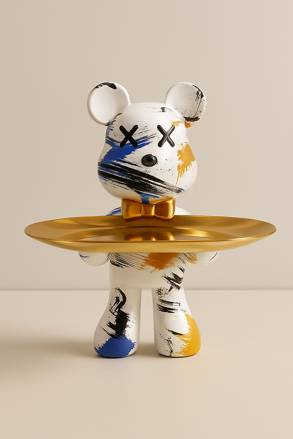 Tabletop Figure of Graffiti Bear with Gold Tray Ornament
