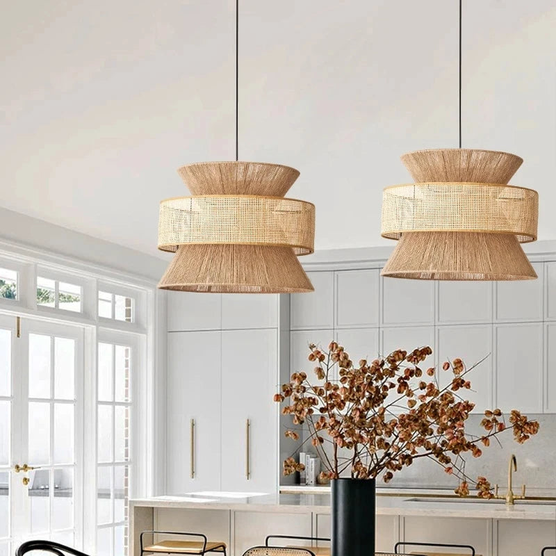 Wabi-Sabi Pendant Light in Japanese Woven Rattan Design
