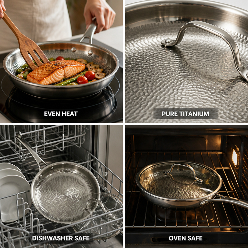 Pure Titanium Hammered Frying Pan (30 cm, With Lid)