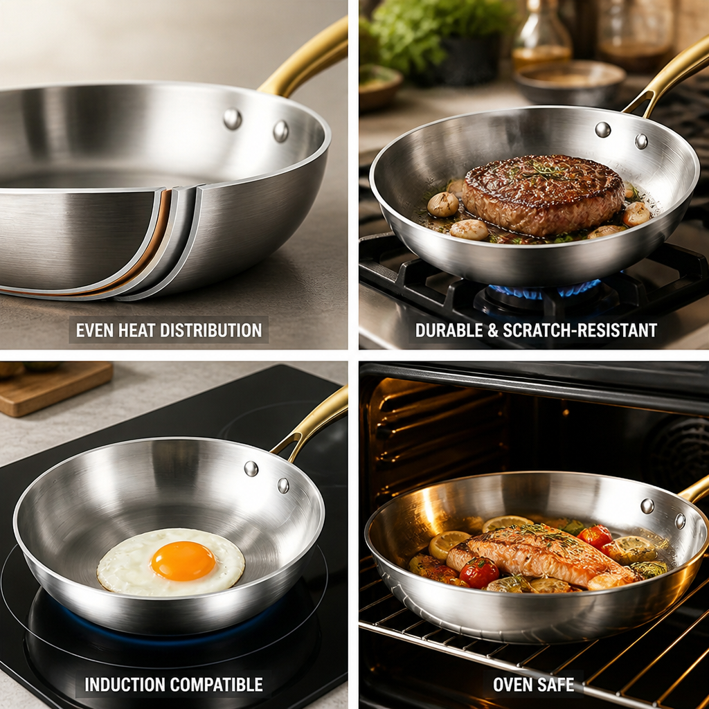 316 Stainless Steel Tri-Ply Frying Pan (Induction & Oven Safe)