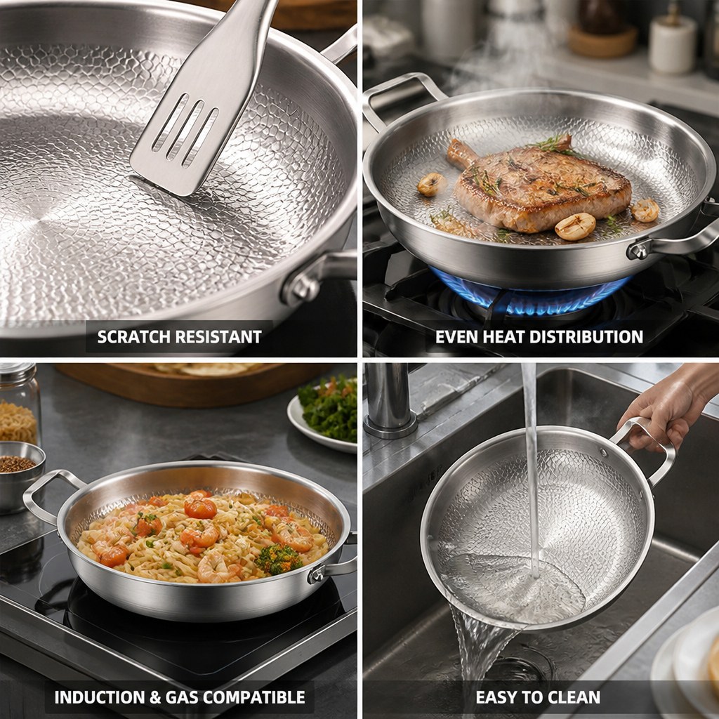 Physical Non-Stick 5-Layer Stainless Steel Skillet
