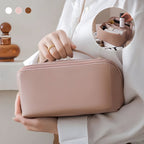 Large Capacity Cosmetic Case - Travel Organizer Makeup Bag with PU Shell