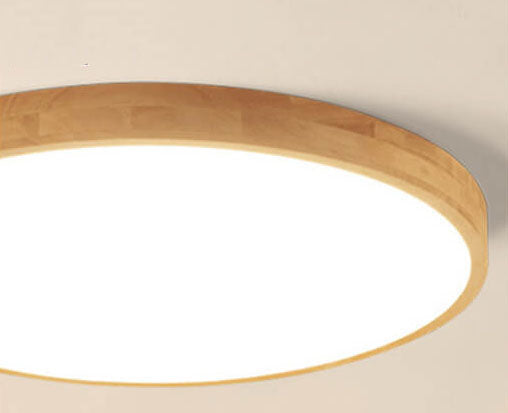 Wooden Framed Round Ceiling Light – LED Flush Mount Fixture