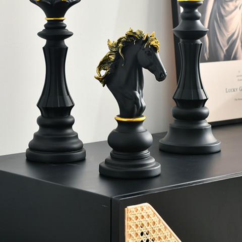 Elegant Chess Piece Statues - King, Queen & Knight Home Accent