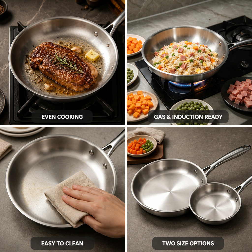 410 Stainless Steel Uncoated Frying Pan (24 & 26 cm)