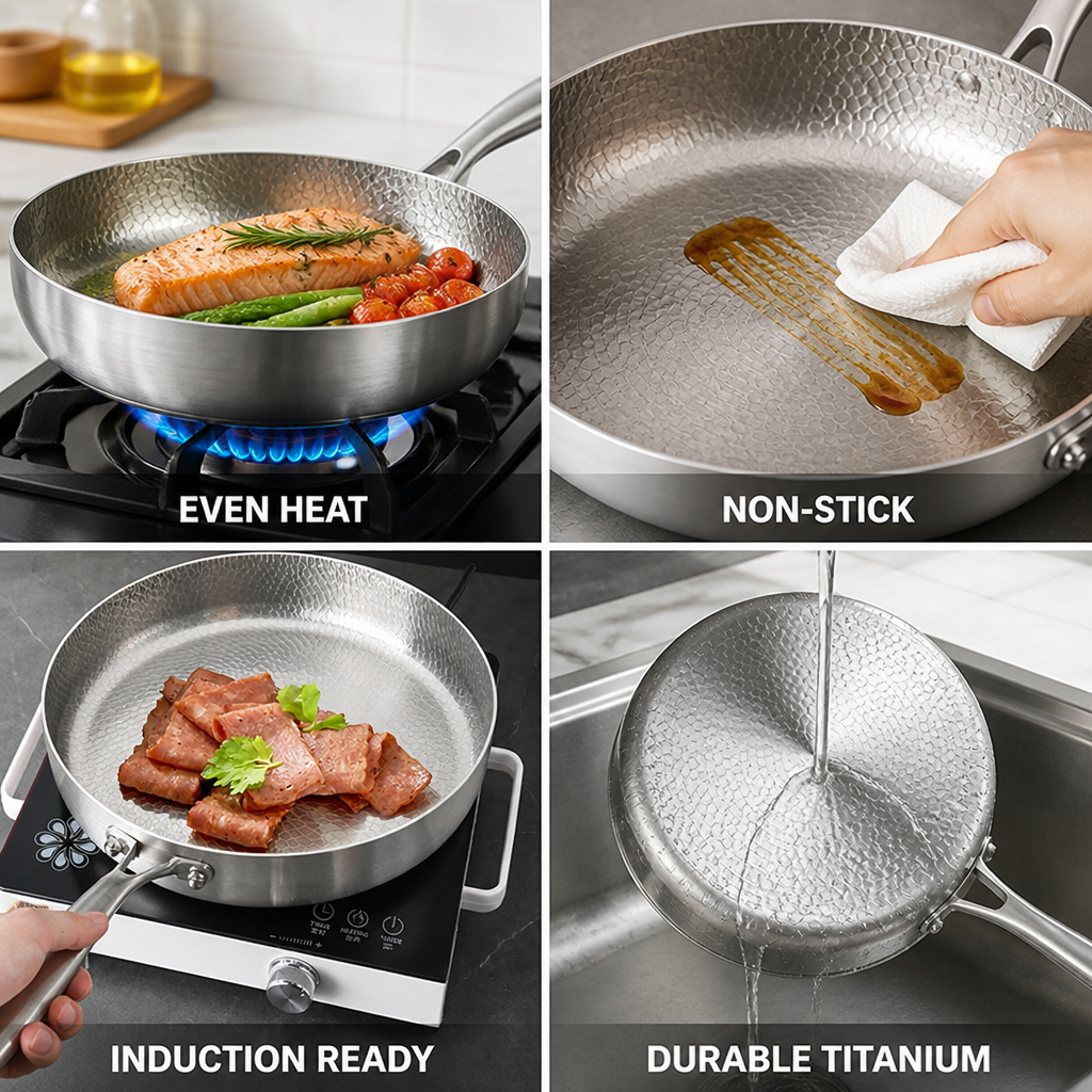 Titanium Non-Stick Flat-Bottom Frying Pan (7.87-Inch, With Lid)