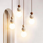 Travertine and Wood Pendant Light with Glass Shade