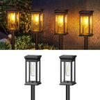 Garden Solar Post Lights Featuring Glass Panels and Metal Structure
