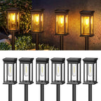 Garden Solar Post Lights Featuring Glass Panels and Metal Structure