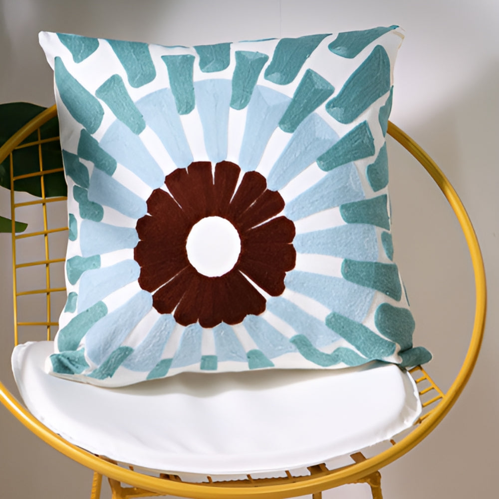 Embroidered Cushion Cover with Ocean Design