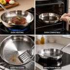 Three-Layer 316 Stainless Steel Frying Pan (Induction & Oven Compatible)