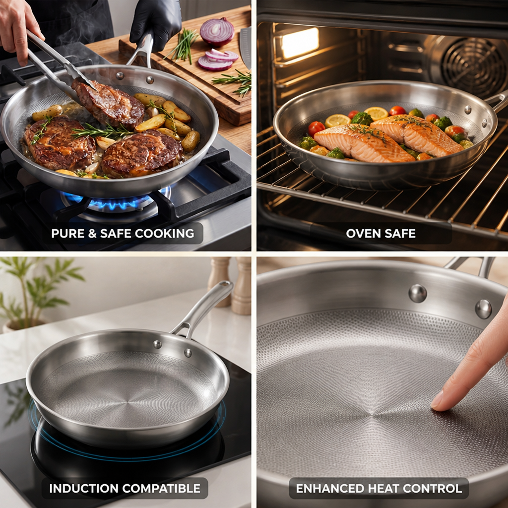 Uncoated Pure Titanium Dot-Texture Frying Pan (Induction & Oven-Safe)