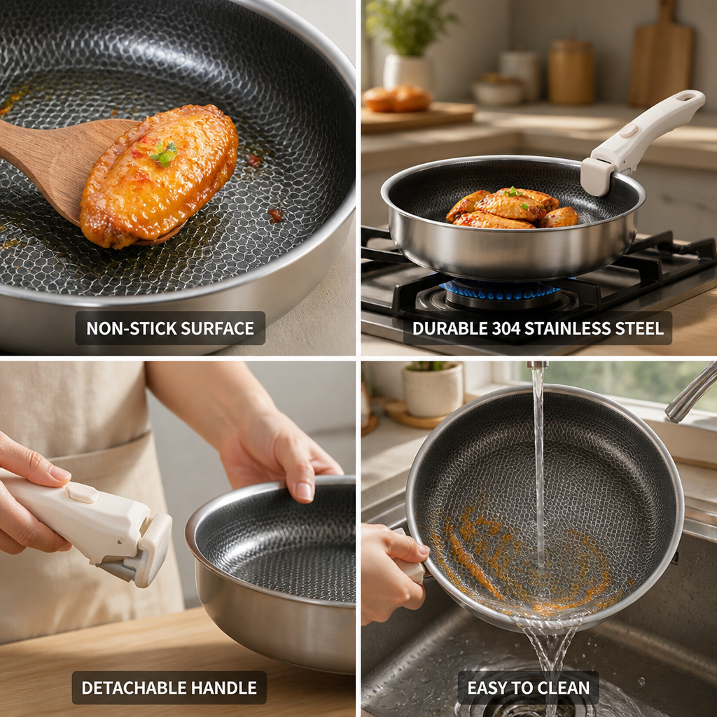 Honeycomb Non-Stick 304 Stainless Steel Deep Frying Pan (24 cm)