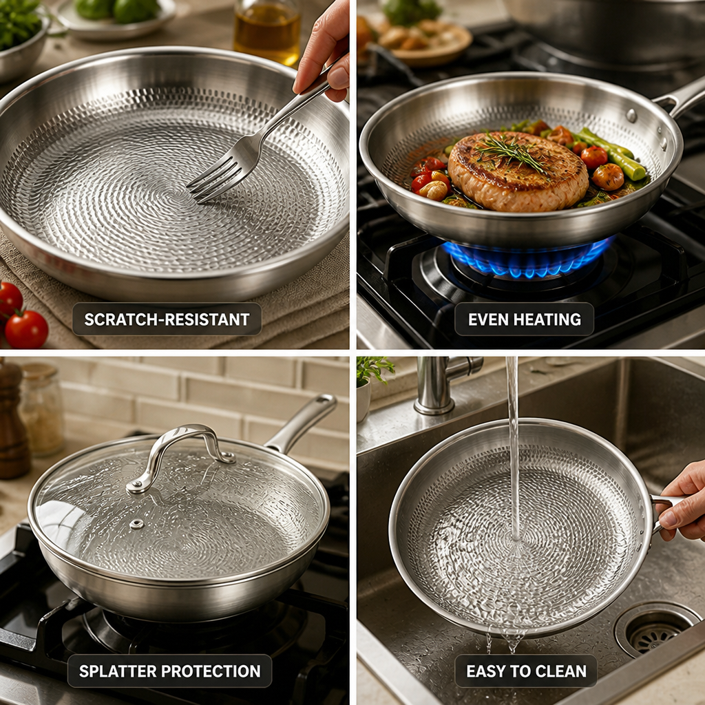 Titanium Non-Stick Hammered Frying Pan (With Lid)