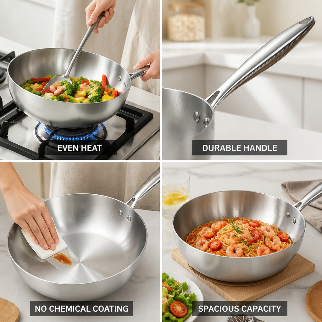 Coating-Free Non-Stick 304 Stainless Steel Frying Pan (26 cm)