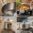 Uncoated Titanium Thickened Body Yukihira Pot (Lid & Steamer Options)