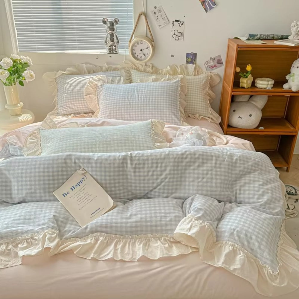 Ruffled Checkered Gingham Bedding Set