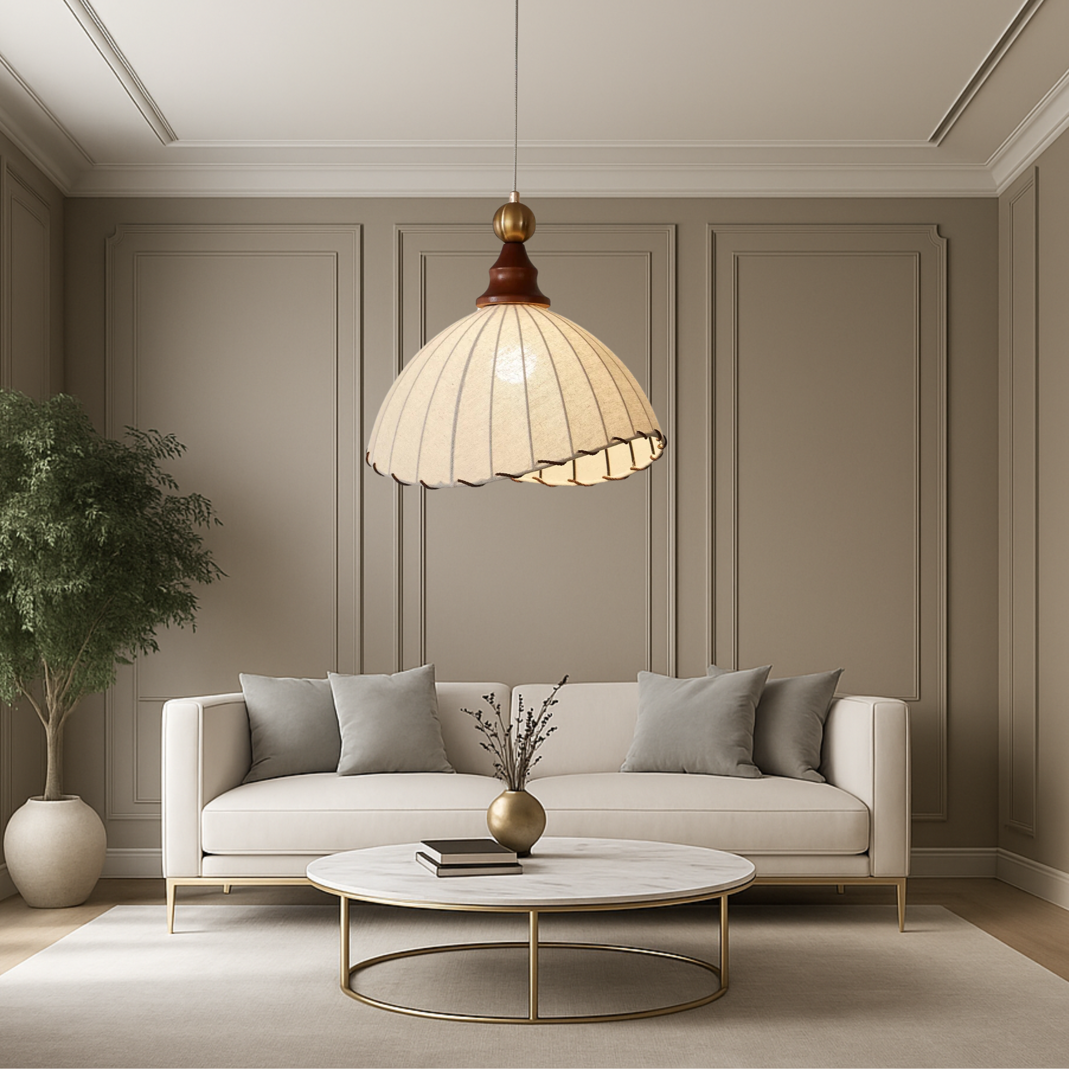 Pleated Fabric Pendant Light in Vintage Style