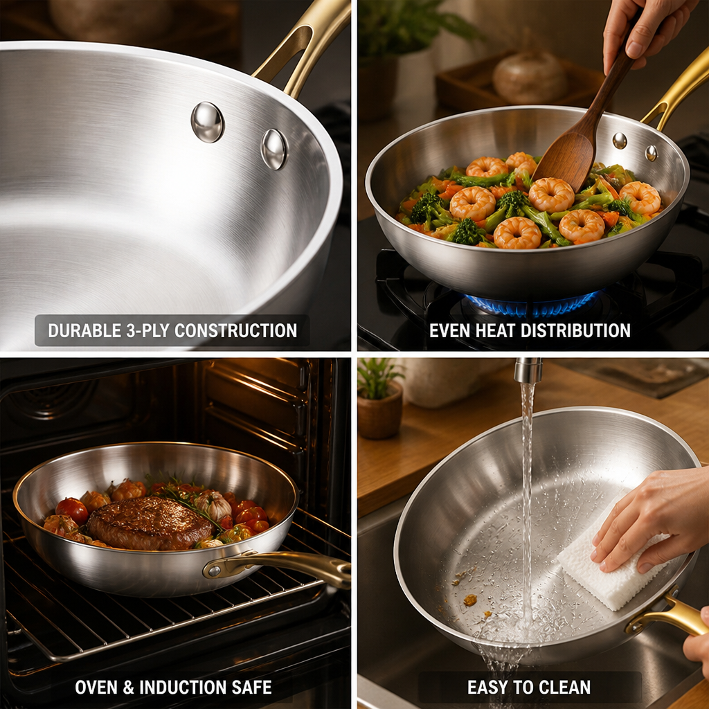 316 Stainless Steel Three-Layer Nonstick Frying Pan (Induction & Oven Safe)