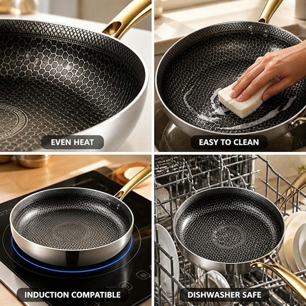Honeycomb Nonstick 316 Stainless Steel Frying Pan (Induction Compatible)
