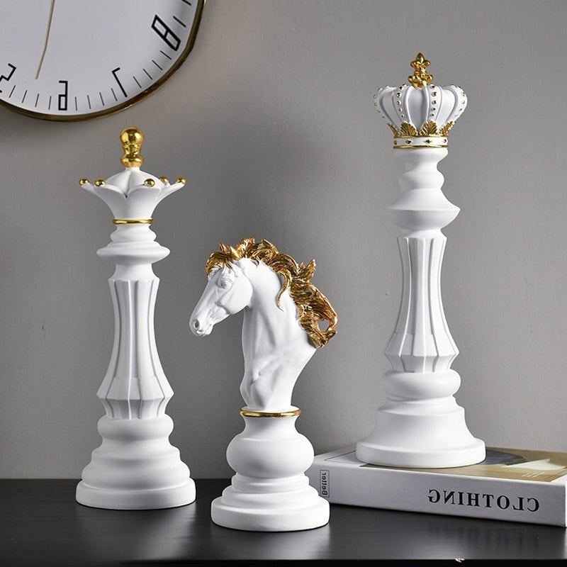 Elegant Chess Piece Statues - King, Queen & Knight Home Accent